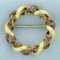 Antique Hand Painted Braided Circle Pin In 18k Yellow Gold