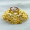 Designer Pinecone Ruby, Sapphire And Diamond Flower Brooch In 18k Yellow Gold