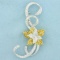Yellow And White Diamond Flower Brooch In 18k Yellow And White Gold