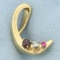 Abstract Designer Diamond Garnet And Topaz Swoosh Pendant In 14k Yellow Gold