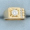 Mens Vintage Diamond Statement Ring In 14k Yellow Gold