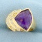 Designer Fancy Amethyst And Diamond Ring In 14k Yellow Gold