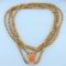 Antique 64 Inch Cable Link Necklace With Pink Coral Cameo Pendant In 12k Yellow Gold
