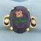 Hand Painted Amethyst And Diamond Flower Ring In 14k Yellow Gold