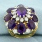 14ct Amethyst And Diamond Flower Statement Ring In 18k Yellow Gold