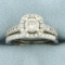 Diamond Halo Engagement And Wedding Band Ring Bridal Set In 14k White Gold