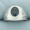 Mens Teal Sapphire And Old European Cut Diamond Ring In 14k White Gold