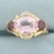 Morganite, Garnet, And Diamond Ring In 14k Yellow Gold