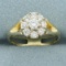 Flower Design Split Shank Diamond Ring In 14k Yellow Gold