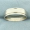 Men's Banded Edge Wedding Band Ring In 14k White Gold