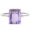 3ct Emerald Cut Amethyst And Diamond Ring In Sterling Silver
