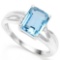 Emerald Cut Blue Topaz & Diamond Ring In Sterling Silver