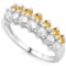 Yellow And White Sapphire Double Row Ring In Sterling Silver