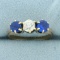 Antique Old European Diamond And Sapphire 3-stone Ring In 14k Yellow Gold