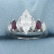 Marquise Diamond And Ruby Engagement Ring In 14k White Gold