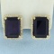 Large Amethyst And Diamond Halo Earrings In 14k Yellow Gold
