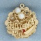 Mother Pearl, Ruby, Sapphire, And Diamond Charm In 14k Yellow Gold