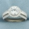 Simon G. Diamond And Cz Halo Engagement Ring In 18k White Gold