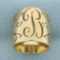 B Initial Monogram Cut Out Wide Cigar Band Ring In 14k Yellow Gold