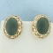 Vintage Jade Screw Back Non Pierced Ears Filigree Earrings In 14k Yellow Gold