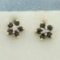 Sapphire And Diamond Flower Earrings In 10k Yellow Gold