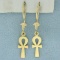 Egyptian Ankh Dangle Earrings In 21k Yellow Gold