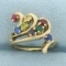 Multi-gemstone Wave Ring In 14k Yellow Gold