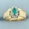 Emerald And Diamond Ring In 14k Yellow Gold