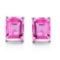 4x6 Emerald Cut Lab Pink Sapphire Earrings In Sterling Silver