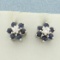 Sapphire And Diamond Flower Target Design Earrings In 14k White Gold