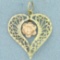 Heart And Rose Charm In 14k Yellow And Rose Gold