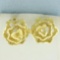 Diamond Cut Flower Design Earrings In 14k Yellow Gold