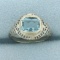 Antique Filigree Art Deco Aquamarine Ring In 14k White Gold