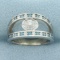 Blue And White Diamond Ring In 18k White Gold