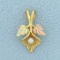 Leaves Nature Pearl Pendant In 10k Yellow, Green, And Rose Gold
