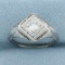 Antique Old European Diamond Filigree Art Deco Ring In Platinum