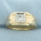 Mens Solitaire Quartz Ring In 10k Yellow Gold
