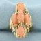 Vintage Angel Skin Coral And Diamond Ring In 14k Yellow Gold