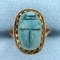 Vintage Hand Carved Blue Scarab Ring In 10k Rose Gold