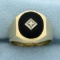 Vintage Onyx And Diamond Signet Ring In 14k Yellow Gold