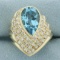 Swiss Blue Topaz And Diamond Statement Ring In 14k Yellow Gold