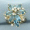 Blue Topaz And Diamond Statement Ring In 14k Yellow Gold