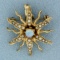 Antique Opal And Seed Pearl Sunburst Pendant Or Brooch In 14k Yellow Gold