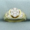 Round And Baguette Diamond Flower Ring In 18k Yellow Gold