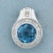 Checkerboard Cut Swiss Blue Topaz Pendant In 18k White Gold