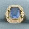 Vintage Blue Topaz Flower Design Ring In 10k Yellow Gold