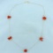 Red Coral Station Necklace In 14k Yellow Gold