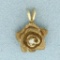 Diamond Rose Flower Pendant In 14k Yellow Gold