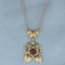 Vintage Lavalier Garnet Flower Necklace In 14k And 10k Yellow Gold