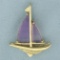 Amethyst And Diamond Sailboat Pendant In 14k Yellow Gold